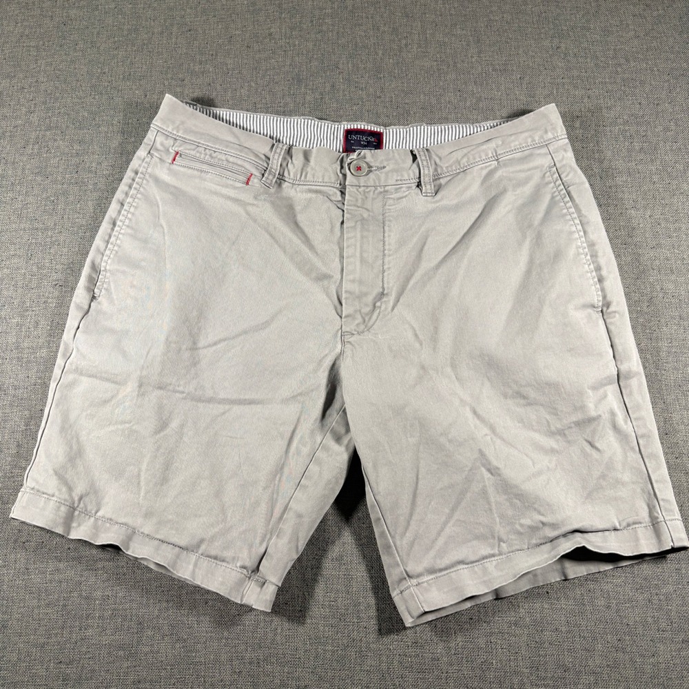UNTUCKit Chino Shorts Mens W34 Gray Stretch Cotton Flat Front Casual Summer